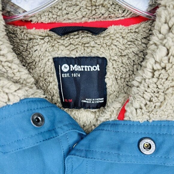 Marmot Sherpa Lined Ridgefield Shacket Jacket Blue Snap-Up Men's Sz M - Picture 4 of 9